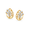 14KT Yellow Gold Dazzling Leaf with Curves Diamond Stud Earring,,hi-res view 2