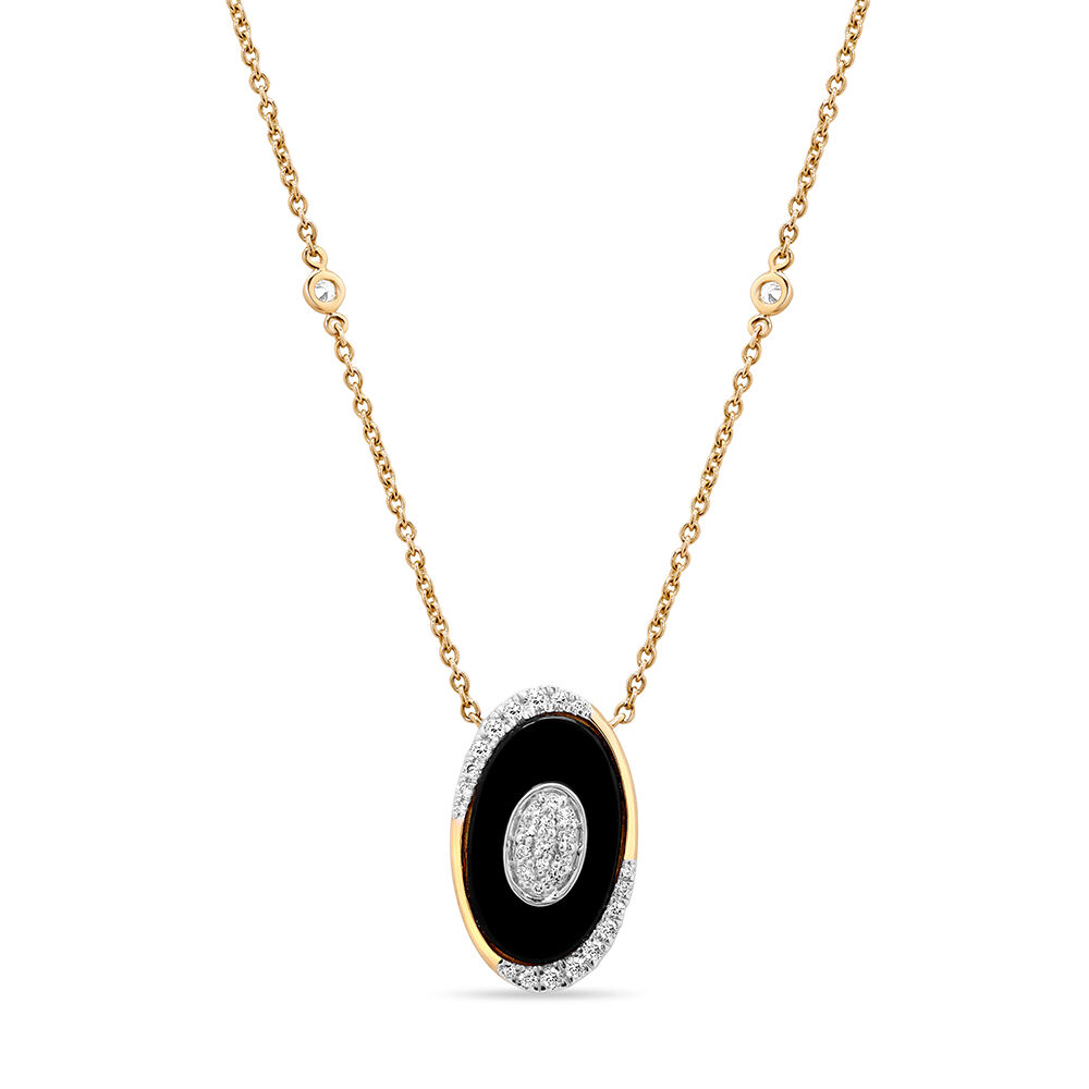 14KT Yellow Gold Bold Oval Diamond and Onyx Necklace