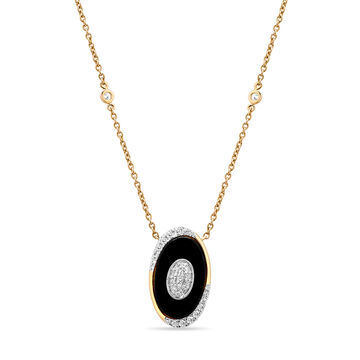 14 KT Yellow Gold Bold Oval Diamond and Onyx Necklace
