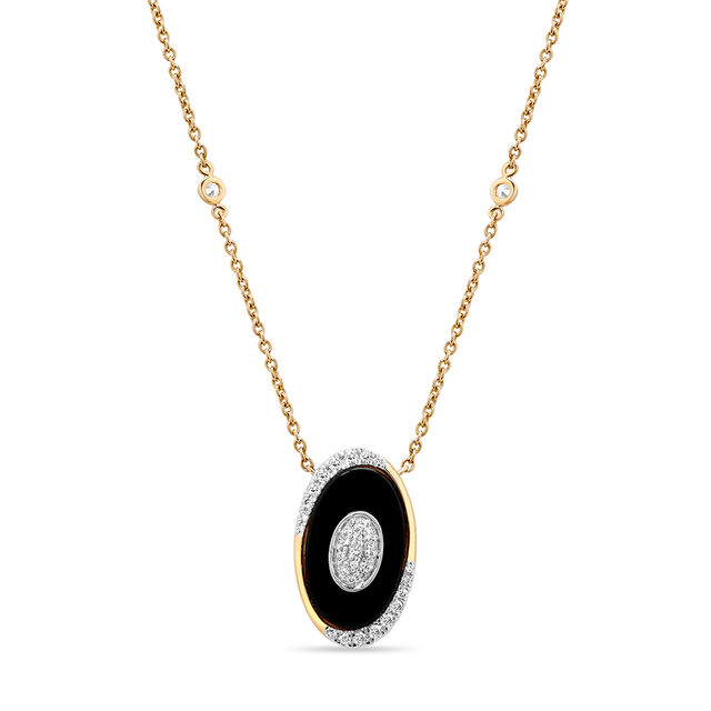 14KT Yellow Gold Bold Oval Diamond and Onyx Necklace,,hi-res image number null