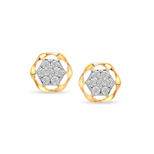 14kt Yellow Gold Hexa Sparkle Diamond Stud Earrings,,hi-res image number null