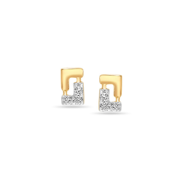 14KT Yellow Gold Radiant Rectangle Diamond Stud Earring,,hi-res image number null