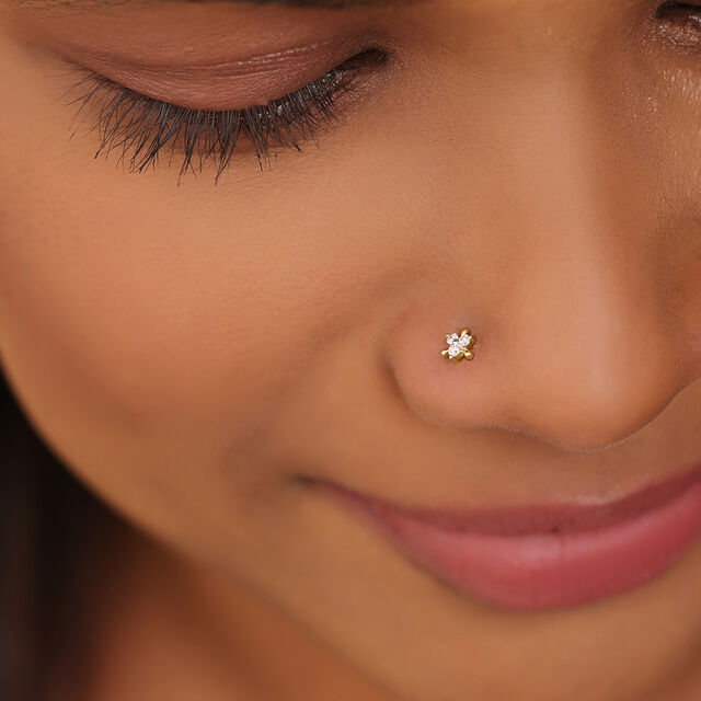 14KT Yellow Gold Diamond Nose Pin,,hi-res image number null
