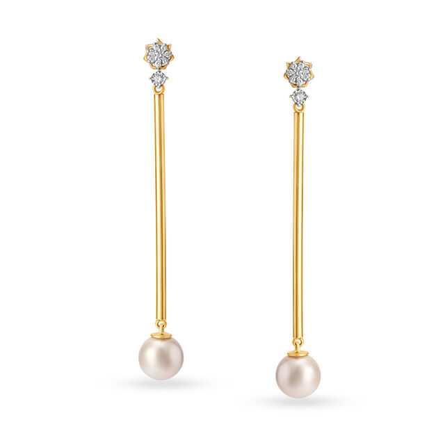14KT Yellow -White Gold Shoulder Duster Drop Earrings,,hi-res view 1