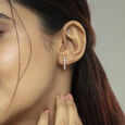 Classic Glam Gold & Diamond Hoop Earrings,,hi-res view 2