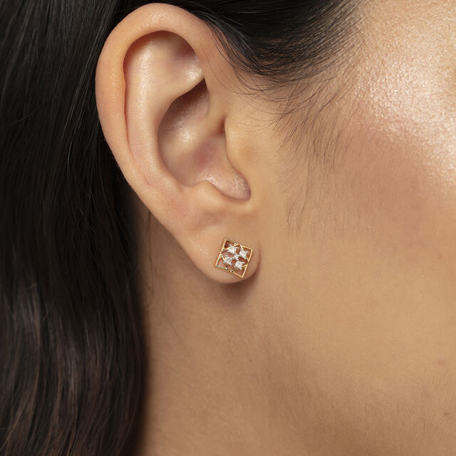 Chic Square Gold & Diamond Stud Earrings,,hi-res image number null