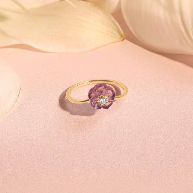 Floral Finesse Amethyst & Diamond Ring,,hi-res image number null