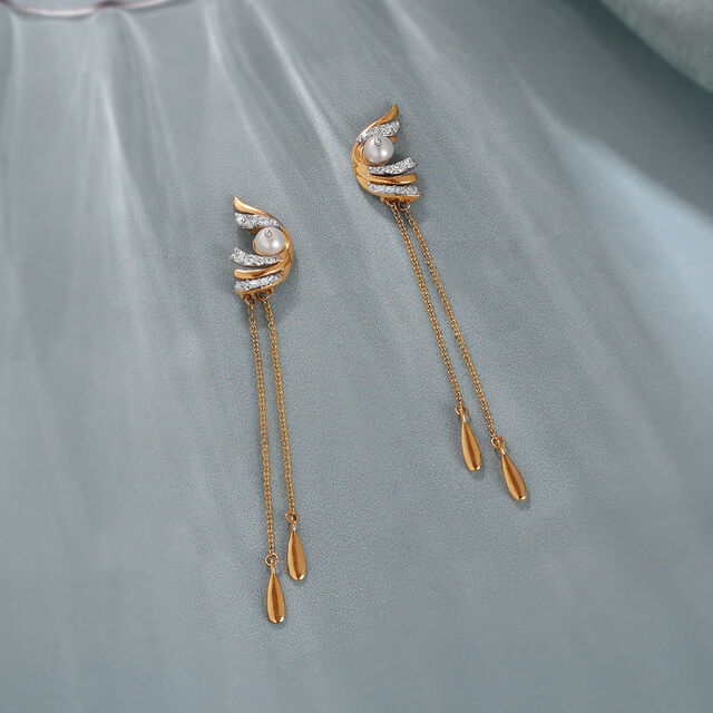 Luminous Cascade Gold & Diamond Drop Earrings,,hi-res image number null