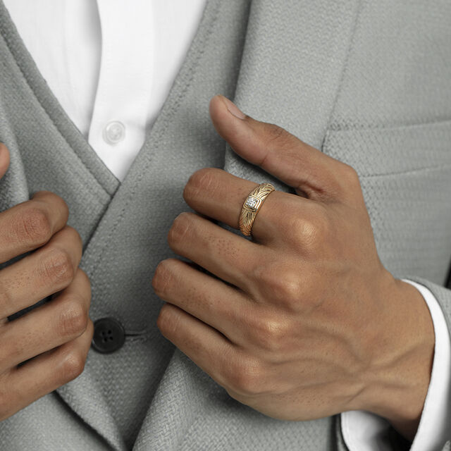 Wavy Blaze Gold & Diamond Ring for Men,,hi-res image number null