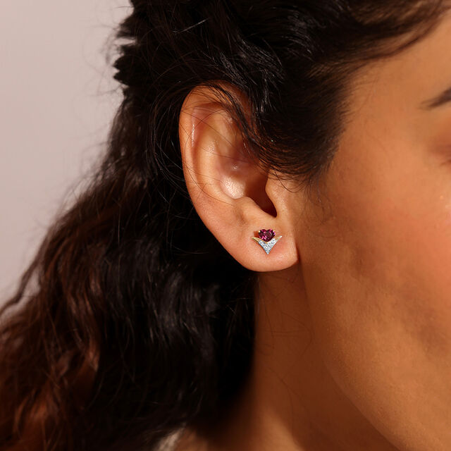 Radiant Heart Pink Garnet & Diamond Stud Earrings,,hi-res image number null