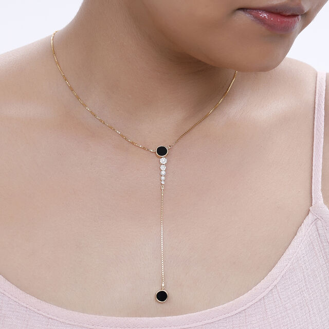 18KT Yellow Gold Charming Diamond and Onyx Necklace,,hi-res image number null