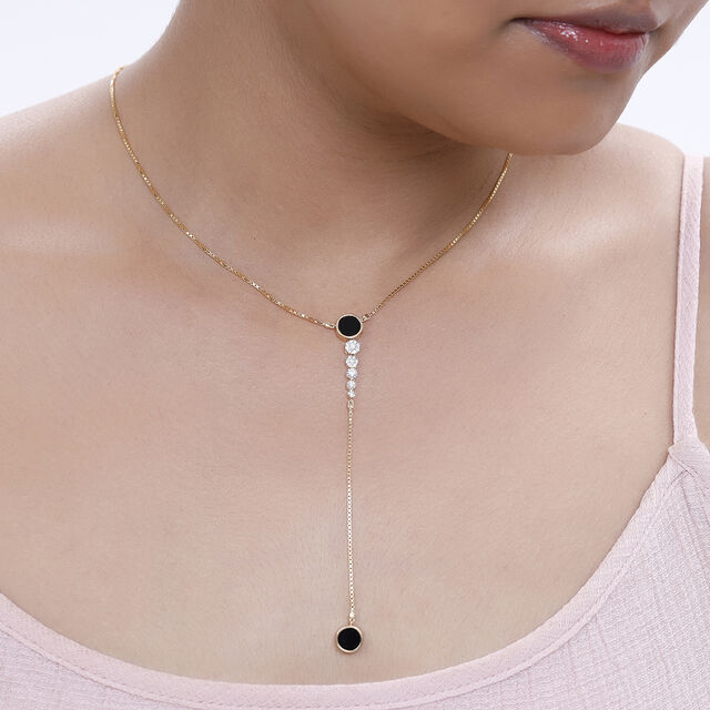 18KT Yellow Gold Charming Diamond and Onyx Necklace,,hi-res view 3