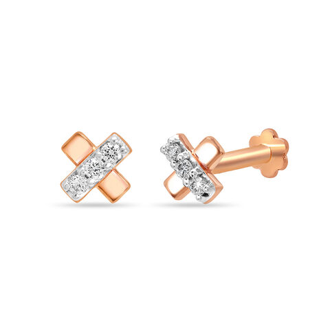 14KT Rose Gold Twinkling Crisscross Diamond Stud Earring