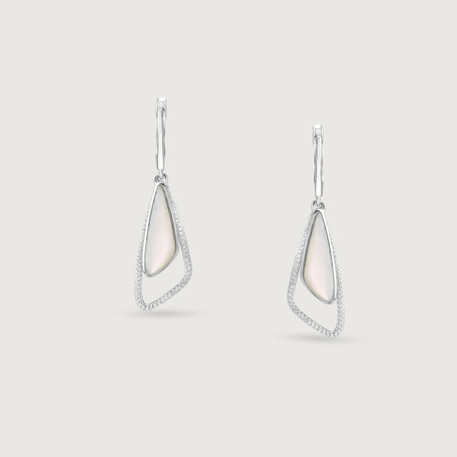 Mother of Pearl Abstract Silver Hoop Earrings,,hi-res image number null