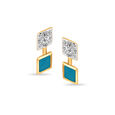 14 KT Yellow Gold Turquoise Diamond Stud Earrings,,hi-res view 1