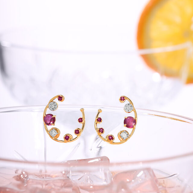 Regal Sparkle 14KT Diamond and Ruby  Hoop Earrings,,hi-res image number null