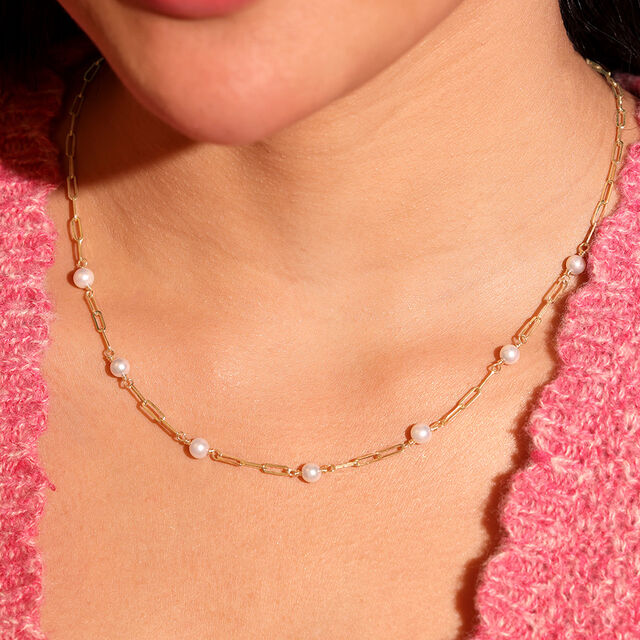 Lustrous Knot Pearl & Gold Chain,,hi-res image number null