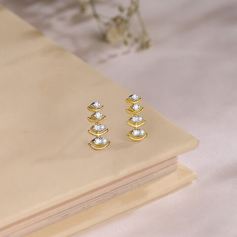 Sparkling Ladder Gold & Diamond Stud Earrings