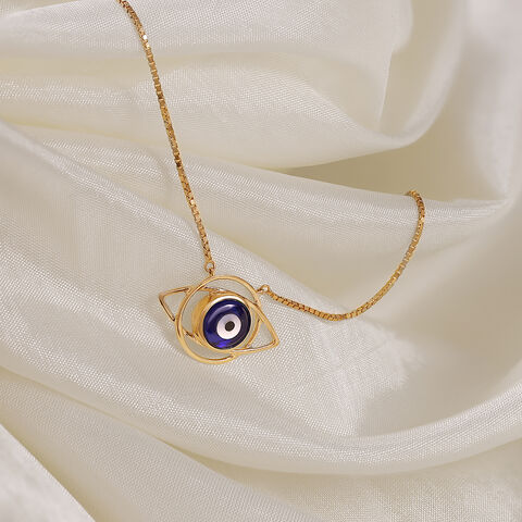 14KT Yellow Gold Geometric Evil Eye Necklace