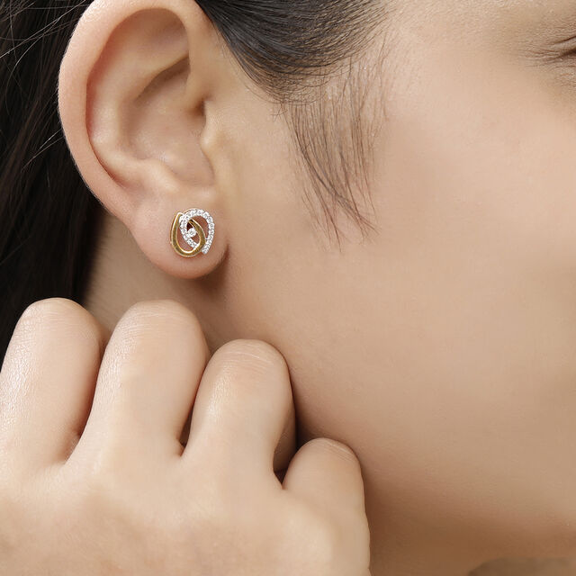 18 Karat Yellow Gold Overlapping Stud Earrings,,hi-res view 3