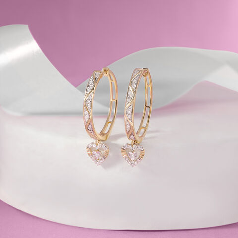 Glowing Heart Gold & Diamond Hoop Earrings