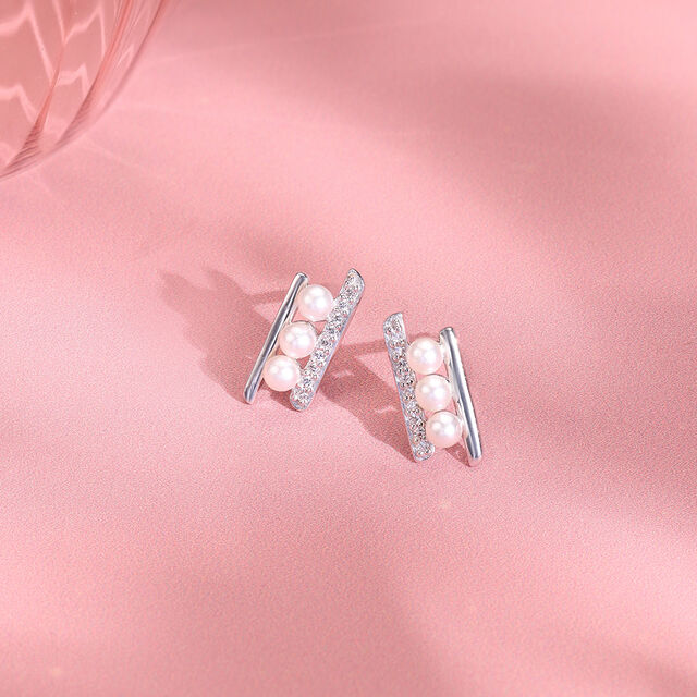 Triple Glow Silver Stud Earrings,,hi-res image number null