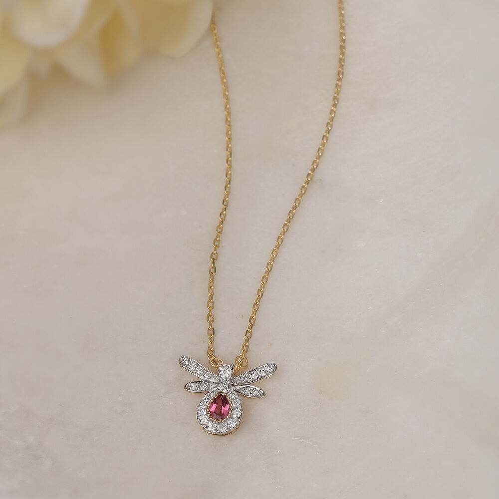 Buy Whimsical Wings 14 Kt Gold Gemstone Pendant with Chain Online Mia by Tanishq