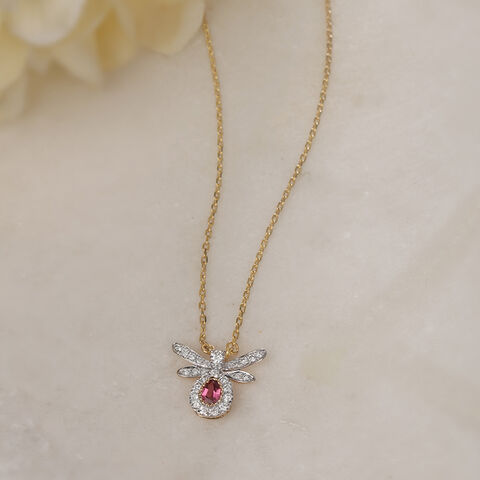Whimsical Wings 14 Kt Gold & Gemstone Pendant with Chain