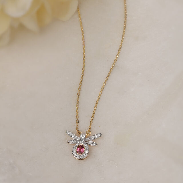 Whimsical Wings 14 Kt Gold & Gemstone Pendant with Chain,,hi-res image number null