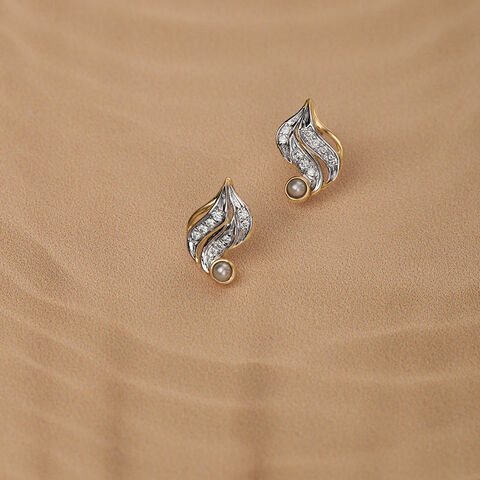 Cascading Rivulet 14 Kt Pearl & Diamond Stud Earrings
