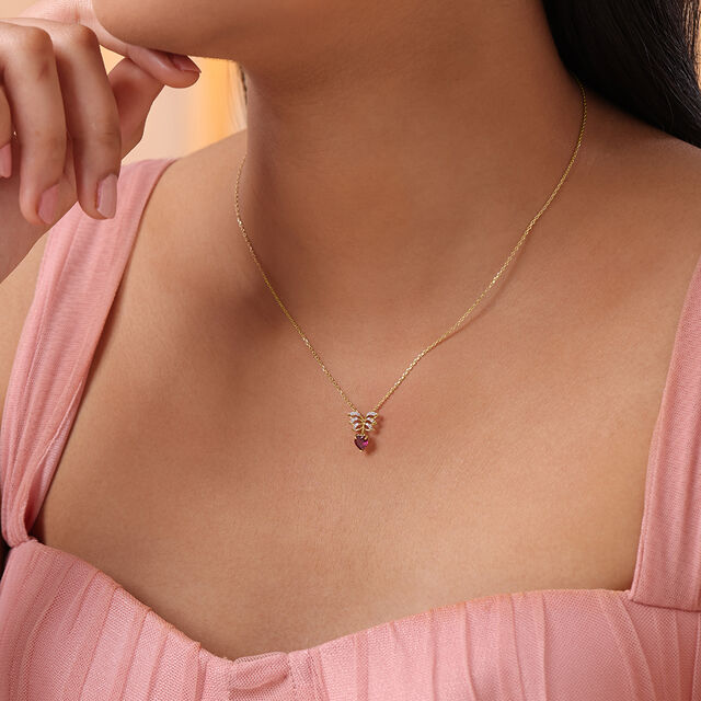Winged Heart 14KT Gold, Diamond & Pink Garnet Pendant with Chain,,hi-res image number null