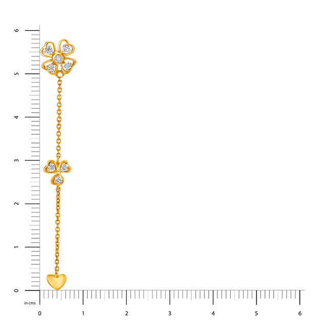 14KT Yellow Gold Diamond Drop Earrings With Floral Design,,hi-res view 4