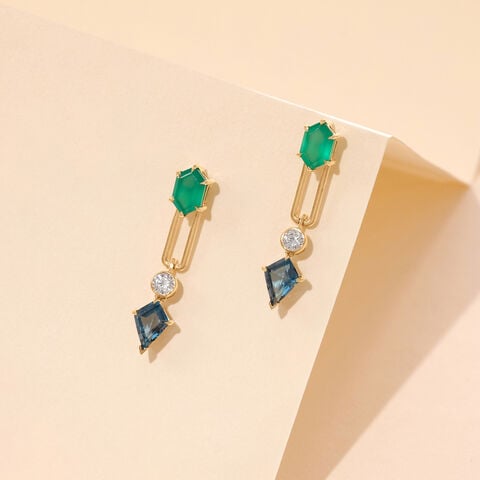 Fresh Geometric Onyx and Topaz Drop Earrings