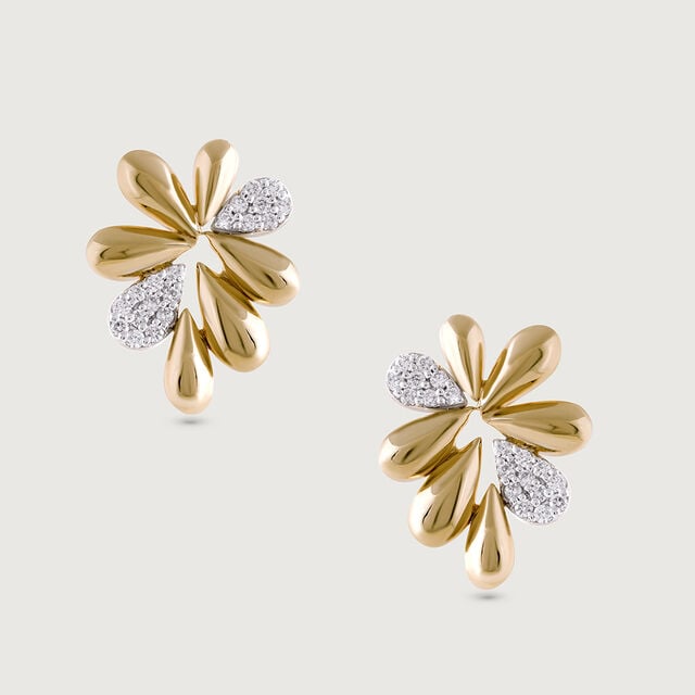 Floral Sparkle Gold & Diamond Stud Earrings,,hi-res image number null