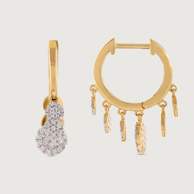 Dangle Charm Gold & Diamond Hoop Earrings,,hi-res image number null