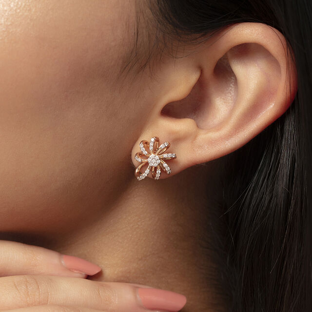 Sparkling Daisy Gold & Diamond Stud Earrings,,hi-res image number null
