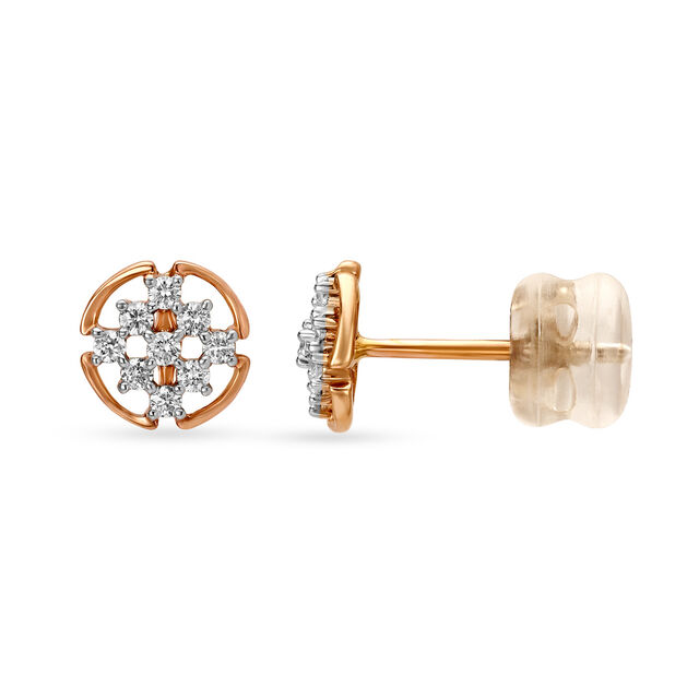 14KT Yellow Nine Diamond Stud Earrings,,hi-res view 2