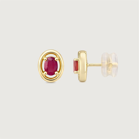 Polished Sleek Ruby Gold Stud Earrings