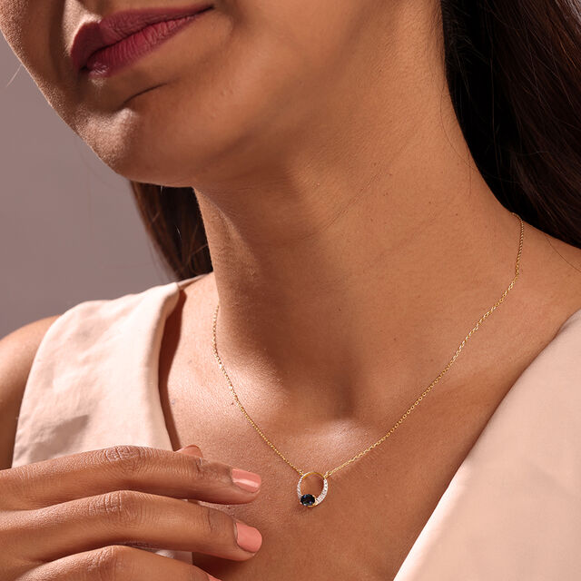 Twilight Halo 14 Kt Sapphire & Diamond Pendant with Chain,,hi-res image number null