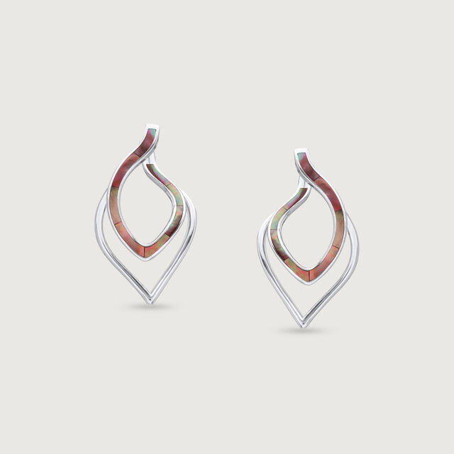 Mother of Pearl Swirl Silver Hoop Earrings,,hi-res image number null