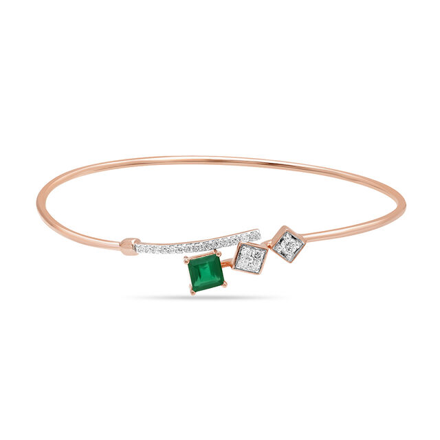 14Kt Rose Gold Glittering Green Onyx Diamond Bangle,,hi-res view 1