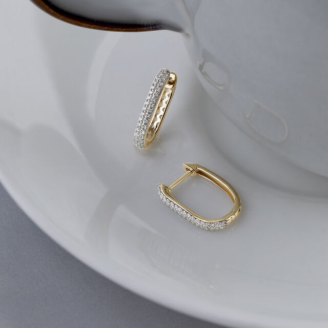 Sleek Edge Gold & Diamond Hoop Earrings,,hi-res image number null