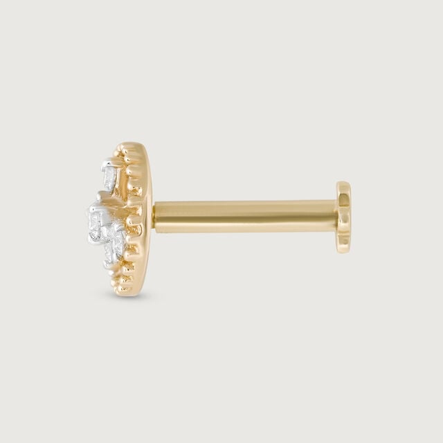 Radiant Clover Gold and Diamond Nose Pin,,hi-res image number null