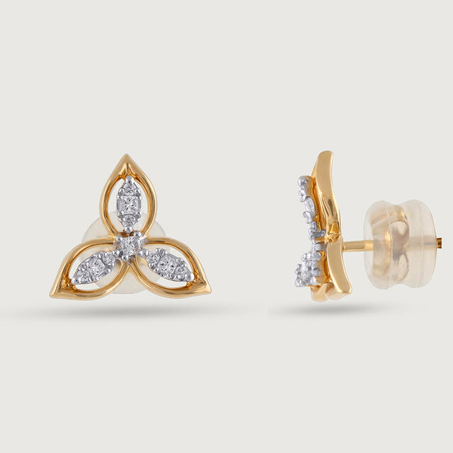 Elegant Petal Gold & Diamond Stud Earrings,,hi-res image number null