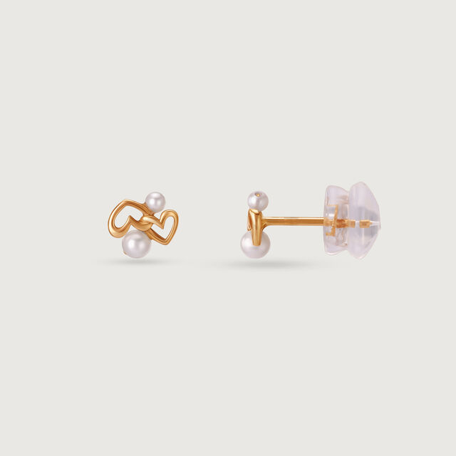 Entwined Hearts Pearl & Gold Stud Earrings,,hi-res image number null