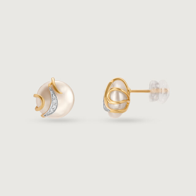 Lustrous Swirl 14 Kt Gold & Pearl Stud Earrings,,hi-res image number null