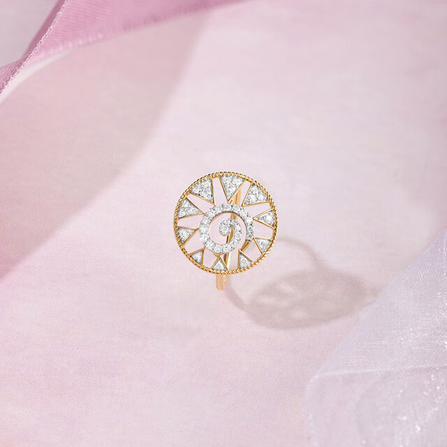 Spiral Triangular Gold & Diamond Finger Ring,,hi-res image number null