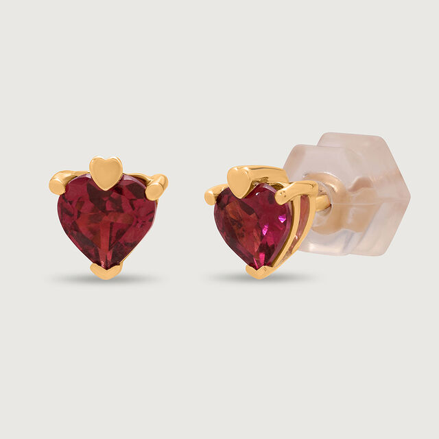 Cupid's Heart 14KT Gold & Pink Garnet Stud Earring,,hi-res view 4
