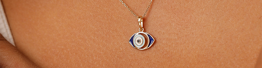14KT Yellow Gold Negative Space Evil Eye Pendant
