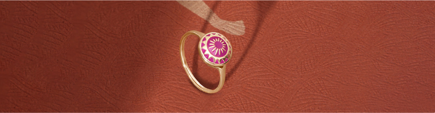 Luminous Sunset Enamel Gold Signet Ring